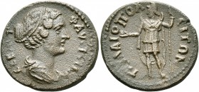 PISIDIA. Palaeopolis. Faustina Junior, Augusta, 147-175. Assarion (Bronze, 20 mm, 4.32 g, 6 h). ΦΑYϹΤЄΙΝΑ ϹЄΒΑϹΤ Draped bust of Faustina II to right. ...