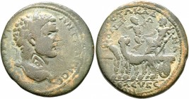 CILICIA. Seleucia ad Calycadnus. Caracalla, 198-217. Tetrassarion (Bronze, 30 mm, 13.08 g, 1 h). AY K M A ANTΩNINOC Laureate head of Caracalla to righ...