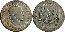 CILICIA. Tarsus. Maximinus I, 235-238. Hexassarion (Bronze, 35 mm, 22.82 g, 12 h). AYT•K•Γ•IOY•OYH•MAΞIMЄINOC•CЄ• / Π - Π Laureate, draped and cuirass...