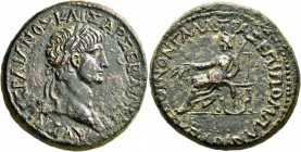 GALATIA. Koinon of Galatia. Trajan, 98-117. Tetrassarion (Orichalcum, 32 mm, 22.66 g, 7 h), T. Pomponius Bassus, presbeutes. AYT NEP TPAIANOΣ KAIΣAP Σ...