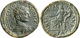 GALATIA. Ancyra. Caracalla, 198-217. Tetrassarion (Bronze, 31 mm, 15.72 g, 1 h). ANTΩNЄINOC AYΓOYCTOC Laureate, draped and cuirassed bust of Caracalla...