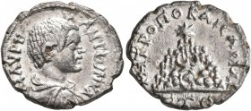 CAPPADOCIA. Caesaraea-Eusebia. Caracalla, Caesar, 196-198. Drachm (Silver, 19 mm, 3.12 g, 11 h). M AYPH ANTⲰN KA Bare-headed, draped and cuirassed bus...