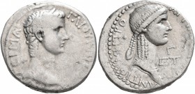 SYRIA, Seleucis and Pieria. Antioch. Gaius (Caligula), with Agrippina Senior, 37-41. Tetradrachm (Silver, 26 mm, 14.94 g, 1 h), RY 3 = 38/9. ΓAIOY KAI...