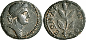 SYRIA, Seleucis and Pieria. Antioch. Pseudo-autonomous issue. Hemiassarion (Bronze, 16 mm, 3.54 g, 12 h), CY 104 = 55/6 AD. Diademed and draped bust o...