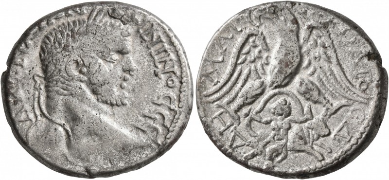 PHOENICIA. Sidon. Caracalla, 198-217. Tetradrachm (Billon, 27 mm, 13.06 g, 12 h)...