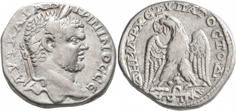 JUDAEA. Caesaraea Maritima. Caracalla, 198-217. Tetradrachm (Billon, 26 mm, 12.1...