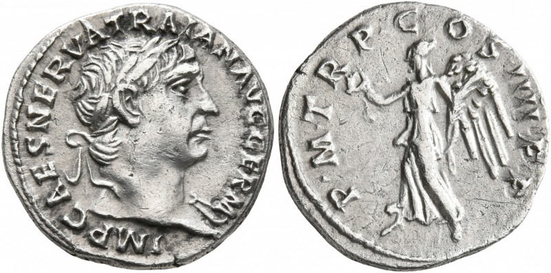 Trajan, 98-117. Denarius (Silver, 18 mm, 3.20 g, 7 h), Rome, 102. IMP CAES NERVA...