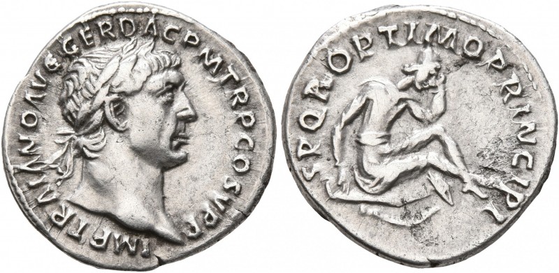 Trajan, 98-117. Denarius (Silver, 18 mm, 3.42 g, 7 h), Rome, 103-107. MP TRAIANO...