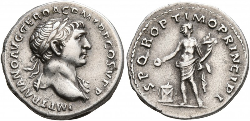 Trajan, 98-117. Denarius (Silver, 19 mm, 3.25 g, 7 h), Rome, circa 106-107. IMP ...