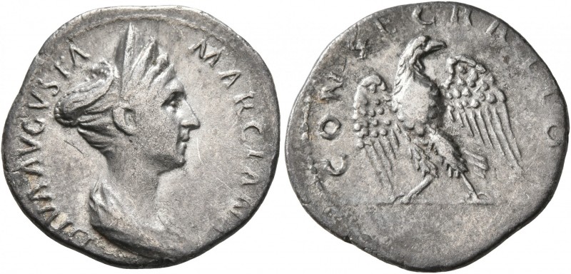 Diva Marciana, died 112/4. Denarius (Silver, 19 mm, 3.29 g, 7 h), Rome. DIVA AVG...