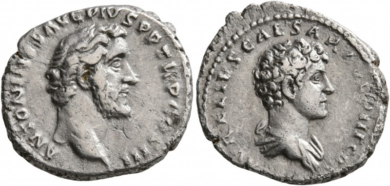 Antoninus Pius, with Marcus Aurelius as Caesar, 138-161. Denarius (Silver, 18 mm...