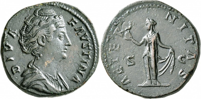 Diva Faustina Senior, died 140/1. Sestertius (Orichalcum, 32 mm, 24.54 g, 11 h),...