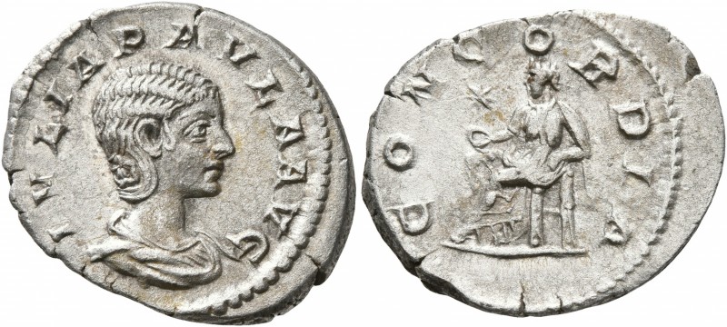 Julia Paula, Augusta, 219-220. Denarius (Silver, 20 mm, 2.59 g, 6 h), Rome. IVLI...