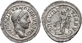 Severus Alexander, 222-235. Denarius (Silver, 21 mm, 3.27 g, 6 h), Rome, 232. IMP ALEXANDER PIVS AVG Laureate head of Severus Alexander to right, with...