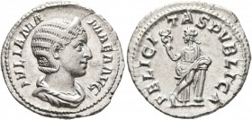Julia Mamaea, Augusta, 222-235. Denarius (Silver, 20 mm, 3.12 g, 6 h), Rome, 228. IVLIA MAMAEA AVG Diademed and draped bust of Julia Mamaea to right. ...