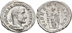 Maximinus I, 235-238. Denarius (Silver, 20 mm, 3.46 g, 6 h), Rome, 235. IMP MAXIMINVS PIVS AVG Laureate, draped and cuirassed bust of Maximinus I to r...
