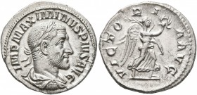 Maximinus I, 235-238. Denarius (Silver, 19 mm, 3.13 g, 5 h), Rome, 236. IMP MAXIMINVS PIVS AVG Laureate, draped and cuirassed bust of Maximinus I to r...