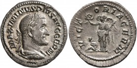 Maximinus I, 235-238. Denarius (Silver, 19 mm, 3.62 g, 12 h), Rome, 236-237. MAXIMINVS PIVS AVG GERM Laureate, draped and cuirassed bust of Maximinus ...