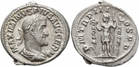 Maximinus I, 235-238. Denarius (Silver, 20 mm, 3.46 g, 5 h), Rome, 237. MAXIMINVS PIVS AVG GERM Laureate and draped bust of Maximinus I to right, seen...