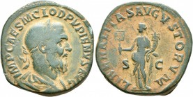 Pupienus, 238. Sestertius (Orichalcum, 30 mm, 19.37 g, 11 h), Rome, circa April-June 238. IMP CAES M CLOD PVPIENVS AVG Laureate, draped and cuirassed ...