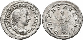 Gordian III, 238-244. Denarius (Silver, 20 mm, 3.00 g, 12 h), Rome, 240. IMP GORDIANVS PIVS FEL AVG Laureate, draped and cuirassed bust of Gordian III...