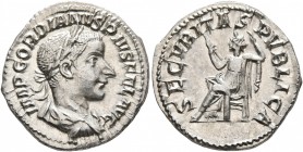 Gordian III, 238-244. Denarius (Silver, 20 mm, 3.23 g, 12 h), Rome, summer 241. IMP GORDIANVS PIVS FEL AVG Laureate, draped and cuirassed bust of Gord...