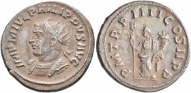 Philip I, 244-249. Antoninianus (Silver, 21 mm, 4.00 g, 6 h), Antiochia, 247. IMP M IVL PHILIPPVS AVG Radiate and cuirassed bust of Philip I to left. ...