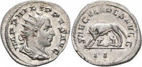 Philip I, 244-249. Antoninianus (Silver, 22 mm, 4.32 g, 6 h), Rome, 248. IMP PHILIPPVS AVG Radiate, draped and cuirassed bust of Philip I to right, se...
