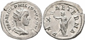 Philip II, 247-249. Antoninianus (Silver, 23 mm, 3.73 g, 12 h), Rome. IMP PHILIPPVS AVG Radiate, draped and cuirassed bust of Philip II to right, seen...