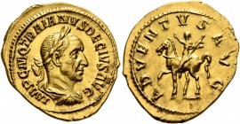 Trajan Decius, 249-251. Aureus (Gold, 21 mm, 5.00 g, 12 h), Rome, 249-250. IMP C M Q TRAIANVS DECIVS AVG Laureate and cuirassed bust of Trajan Decius ...