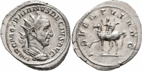 Trajan Decius, 249-251. Antoninianus (Silver, 24 mm, 4.79 g, 5 h), Rome. IMP C M Q TRAIANVS DECIVS AVG Radiate and cuirassed bust of Trajan Decius to ...