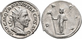 Trajan Decius, 249-251. Antoninianus (Silver, 21 mm, 4.30 g, 7 h), Rome. IMP C M Q TRAIANVS DECIVS AVG Radiate and cuirassed bust of Trajan Decius to ...