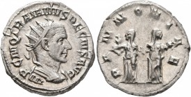 Trajan Decius, 249-251. Antoninianus (Silver, 22 mm, 4.47 g, 1 h), Rome. IMP C M Q TRAIANVS DECIVS AVG Radiate and cuirassed bust of Decius to right, ...