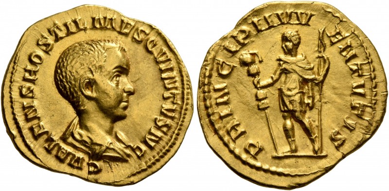 Hostilian, 251. Aureus (Gold, 19 mm, 4.00 g, 1 h), Rome. C VALENS HOSTIL MES QVI...