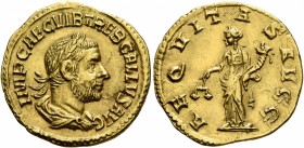 Trebonianus Gallus, 251-253. Aureus (Gold, 18 mm, 2.74 g, 5 h), Rome. IMP CAE CE VIB TREB GALLVS AVG Laureate, draped and cuirassed bust of Trebonianu...