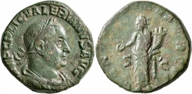 Valerian I, 253-260. Sestertius (Orichalcum, 27 mm, 18.90 g, 12 h), Rome, 253-254. IMP C P LIC VALERIANVS AVG Laureate, draped and cuirassed bust of V...