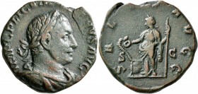 Valerian I, 253-260. Sestertius (Orichalcum, 28 mm, 14.75 g, 12 h), Rome, 253-254. IMP C P LIC VALERIANVS AVG Laureate, draped and cuirassed bust of V...