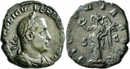 Valerian I, 253-260. Sestertius (Orichalcum, 27 mm, 13.62 g, 12 h), Rome, 253-254. IMP C P LIC VALERIANVS AVG Laureate, draped and cuirassed bust of V...