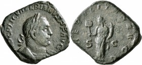 Valerian I, 253-260. Sestertius (Orichalcum, 30 mm, 17.40 g, 12 h), Rome, 255-256. IMP C P LIC VALERIANVS P F AVG Laureate and cuirassed bust of Valer...