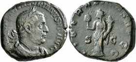 Valerian I, 253-260. Sestertius (Orichalcum, 30 mm, 20.15 g, 1 h), Rome, 255-256. IMP C P LIC VALERIANVS P F AVG Laureate, draped and cuirassed bust o...