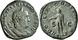 Valerian I, 253-260. Sestertius (Orichalcum, 29 mm, 16.95 g, 7 h), Rome, 255-256. IMP C P LIC VALERIANVS P F AVG Laureate and cuirassed bust of Valeri...