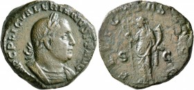 Valerian I, 253-260. Sestertius (Orichalcum, 27 mm, 19.22 g, 11 h), Rome, 255-256. IMP C P LIC VALERIANVS P F AVG Laureate and cuirassed bust of Valer...