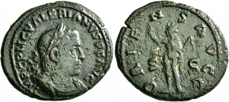 Valerian I, 253-260. As (Copper, 26 mm, 8.56 g, 12 h), Rome, 255-256. IMP C P LI...