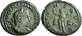 Valerian I, 253-260. As (Copper, 26 mm, 8.56 g, 12 h), Rome, 255-256. IMP C P LIC VALERIANVS P F AVG Laureate, draped and cuirassed bust of Valerian I...