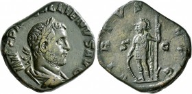 Gallienus, 253-268. Sestertius (Orichalcum, 28 mm, 20.79 g, 12 h), Rome, 253-254. IMP C P L[IC G]ALLIENVS AVG Laureate, draped and cuirassed bust of G...