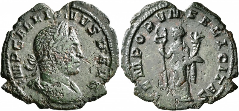 Gallienus, 253-268. As (Copper, 29 mm, 6.04 g, 12 h), Viminacium, 253-254. IMP G...