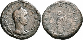 Gallienus, 253-268. Sestertius (Copper, 25 mm, 13.28 g, 6 h), Viminacium, 255. IMP GALLIENVS P AVG Laureate and cuirassed bust of Gallienus to right. ...