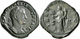 Gallienus, 253-268. Sestertius (Orichalcum, 29 mm, 25.81 g, 12 h), Rome, 255-256. IMP C P LIC GALLIENVS P F AVG Laureate and cuirassed bust of Gallien...