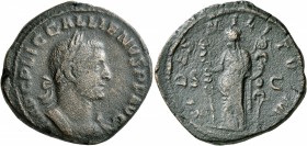 Gallienus, 253-268. Sestertius (Orichalcum, 31 mm, 20.92 g, 12 h), Rome, 255-256. IMP C P LIC GALLIENVS P F AVG Laureate and cuirassed bust of Gallien...
