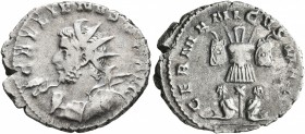 Gallienus, 253-268. Antoninianus (Silver, 22 mm, 3.58 g, 6 h), Cologne, 257-258. GALLIENVS P F AVG Radiate and cuirassed bust of Gallienus to left, ho...